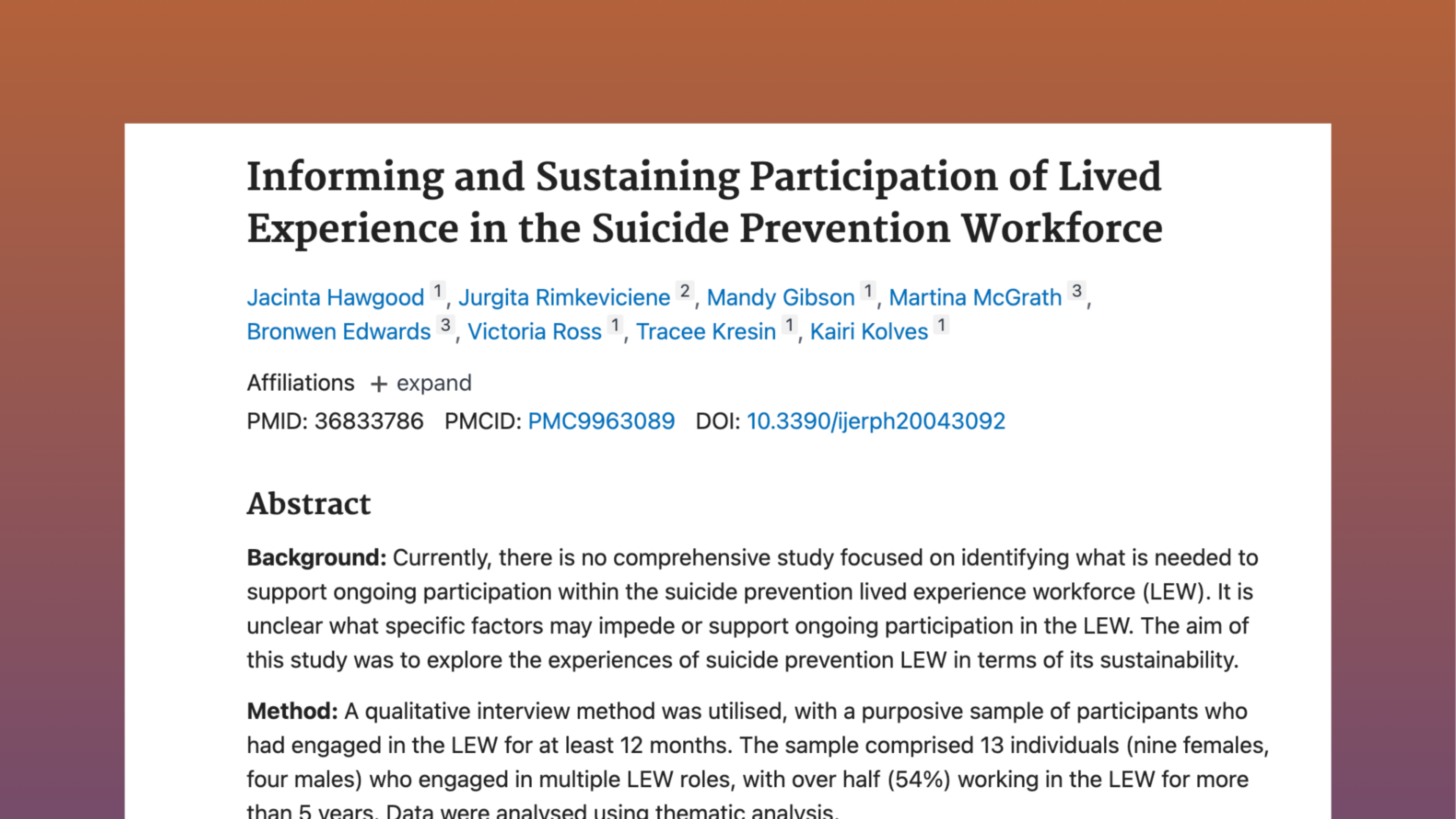 SafeSide Prevention | Lived Experience
