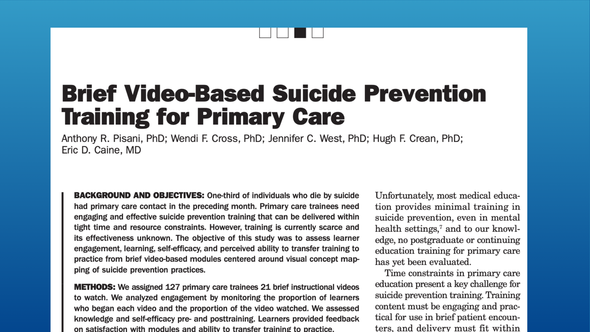 Brief Video Based Suicide Prevention Training for Primary Care