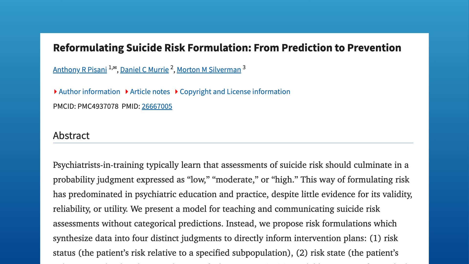 Reformulating Suicide Risk Formulation From Prediction to Prevention